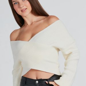 Warm Up Wrap-Front Ribbed Knit Sweater