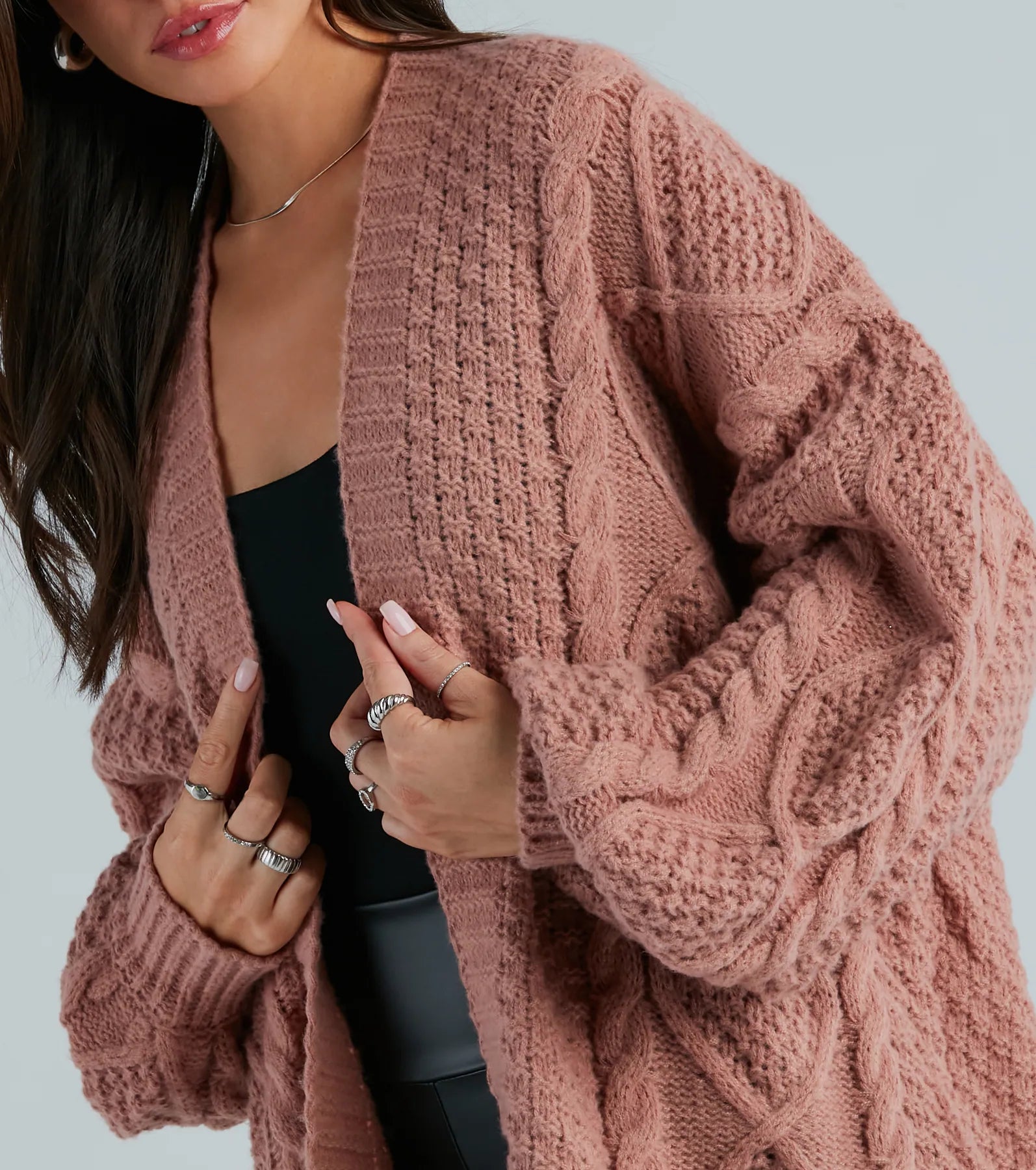 Coziest Cutie Oversized Cable Knit Cardigan - Image 4