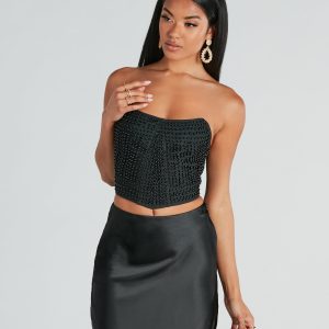 Utterly Radiant Faux Pearl Bandage Crop Top
