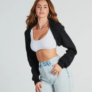 Comfy Cute Sweater Knit Bolero Hoodie