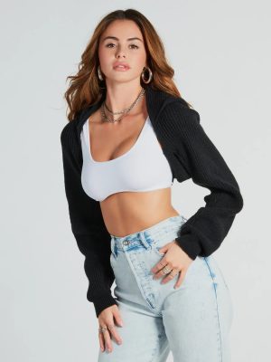Comfy Cute Sweater Knit Bolero Hoodie