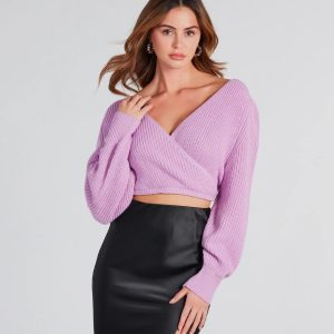 Classic Cozy Surplice Cropped Sweater