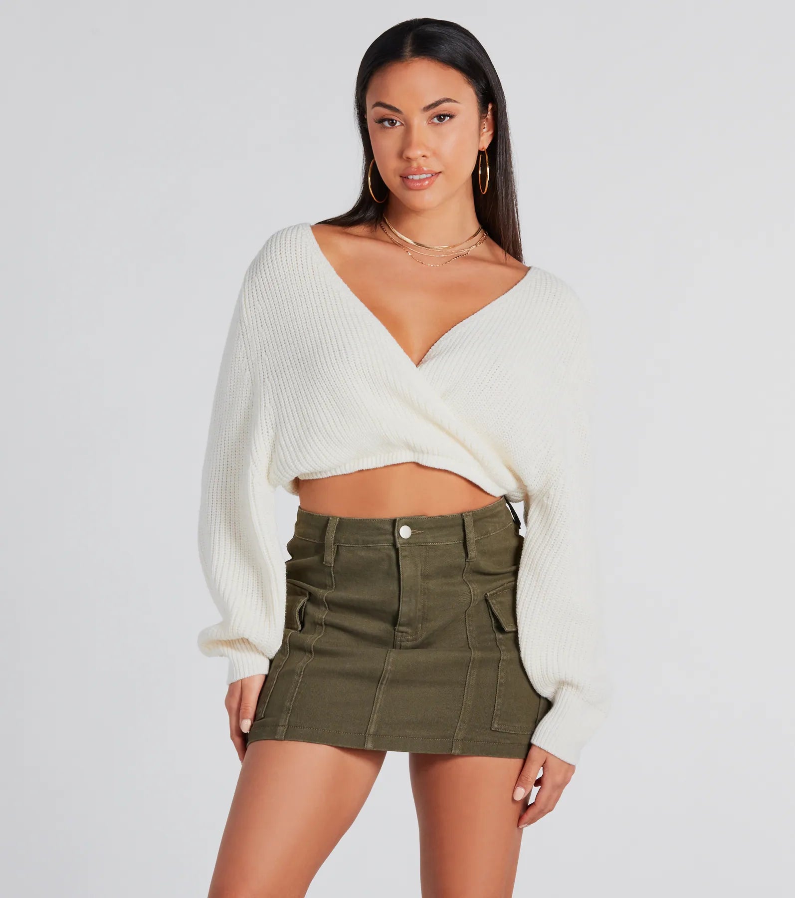 Classic Cozy Surplice Cropped Sweater - Image 5