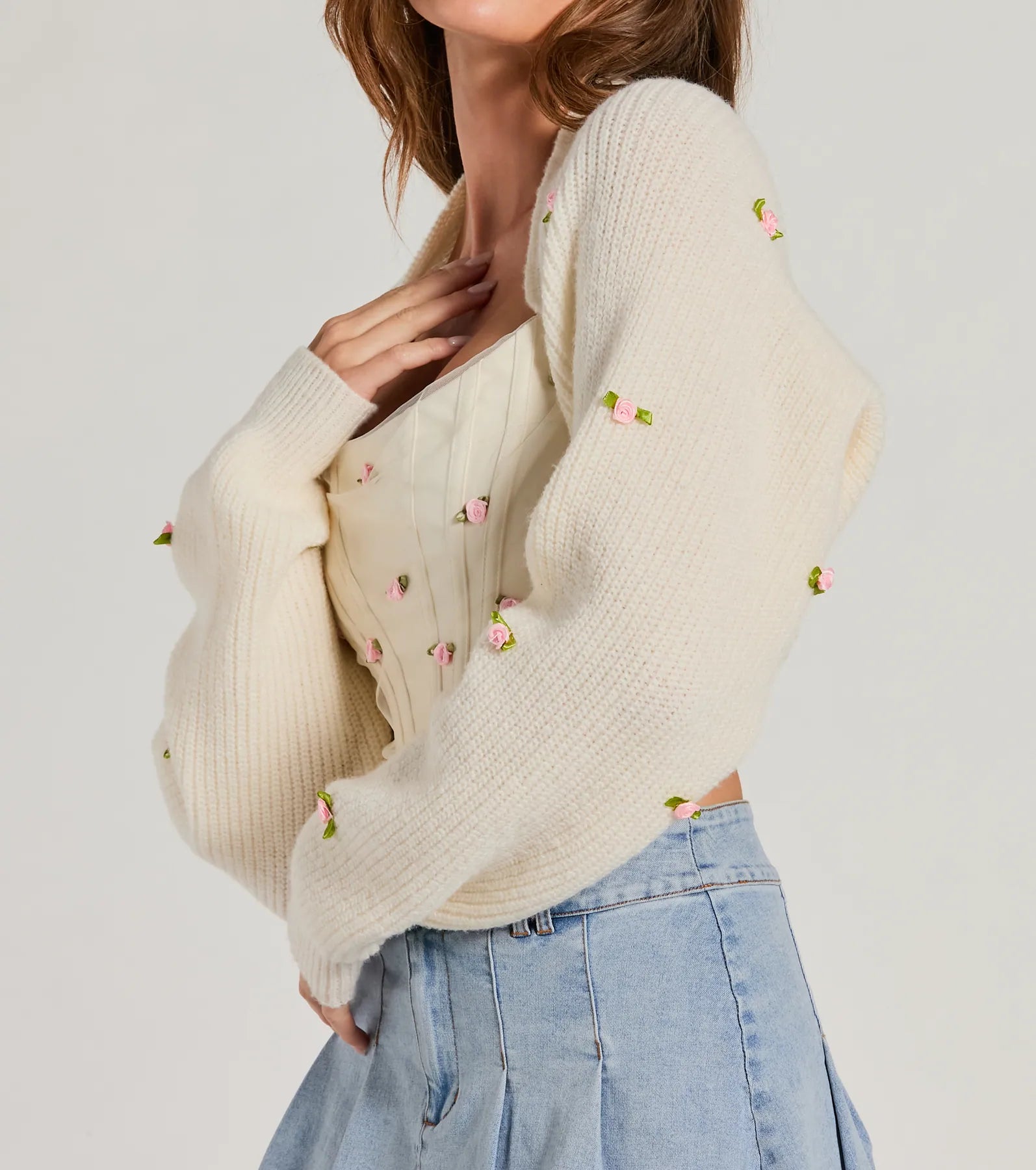 The Sweetest Floral Rosette Long Sleeve Knit Bolero - Image 4