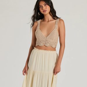 Sunset Serenity V-Neck Crochet Crop Top