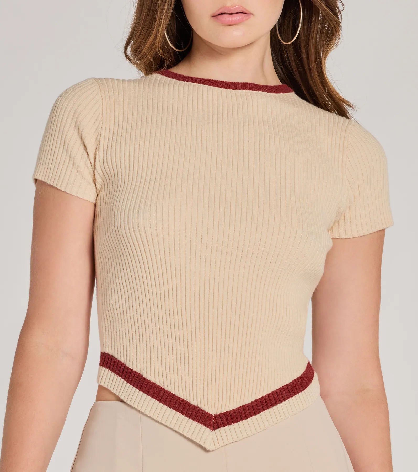 Preppy Charm Short Sleeve Striped Crop Top - Image 4