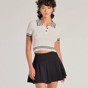 Cute Status Striped Polo Crop Top