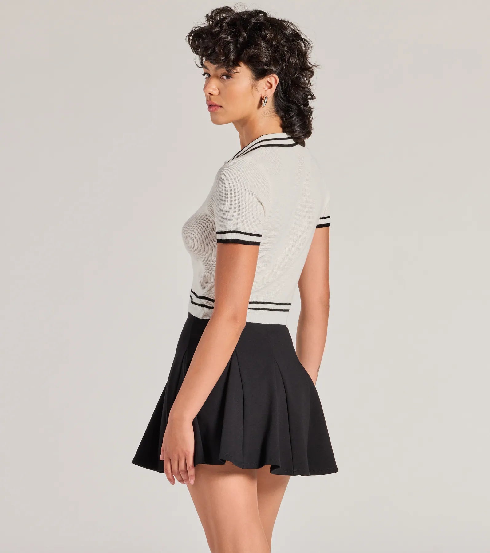 Cute Status Striped Polo Crop Top - Image 2
