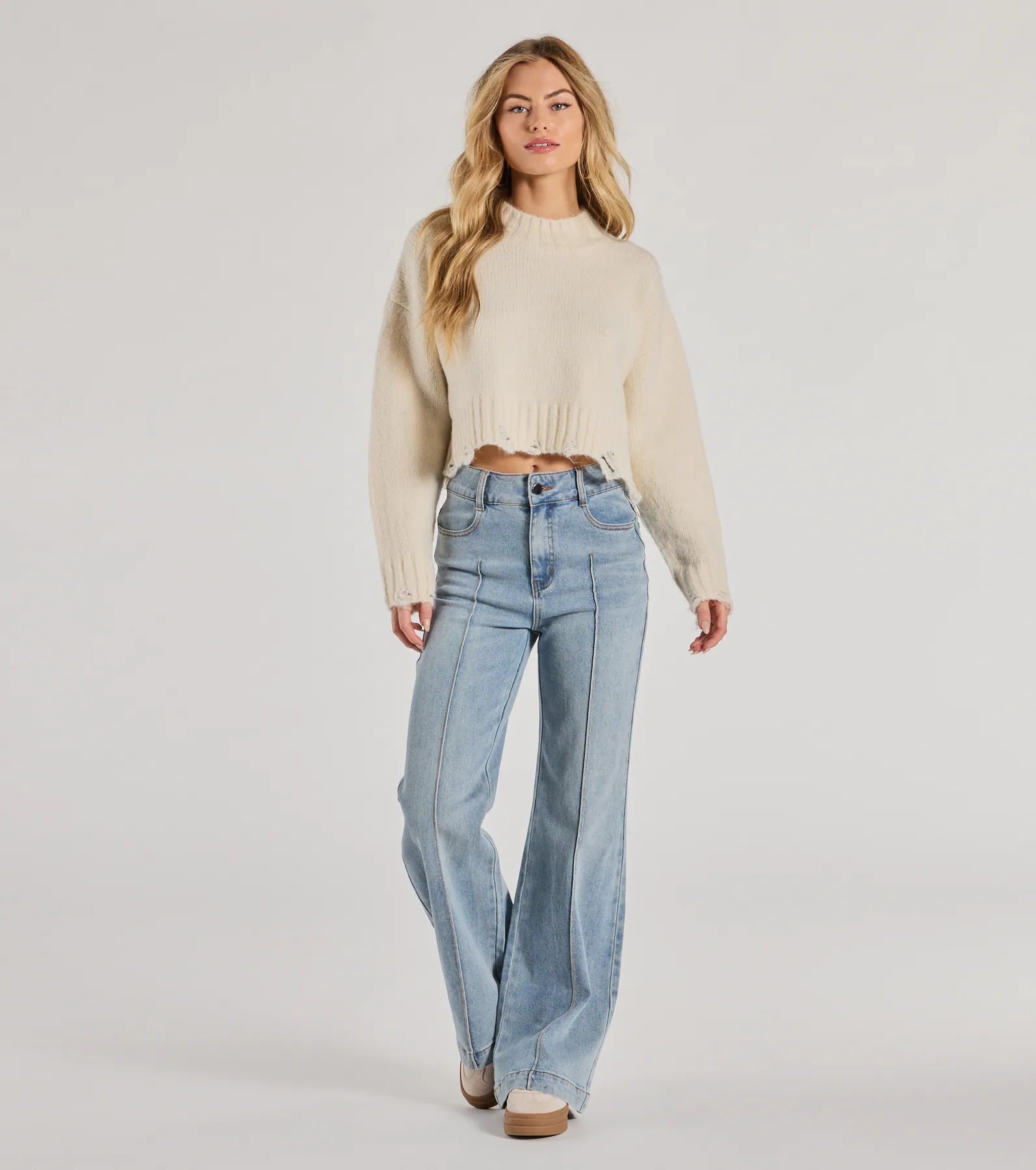 On-Trend Distressed Knit Mock Neck Sweater - Image 3