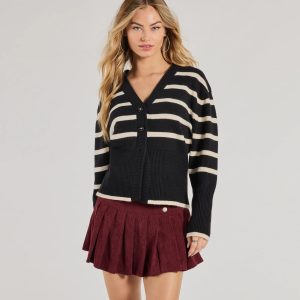 Classic And Cozy Striped Knit Oversized Cardigan