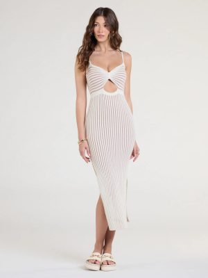 Easily Stunning Cutout Striped Midi Dress