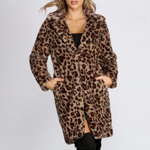 Leopard Long Line Faux Fur Coat