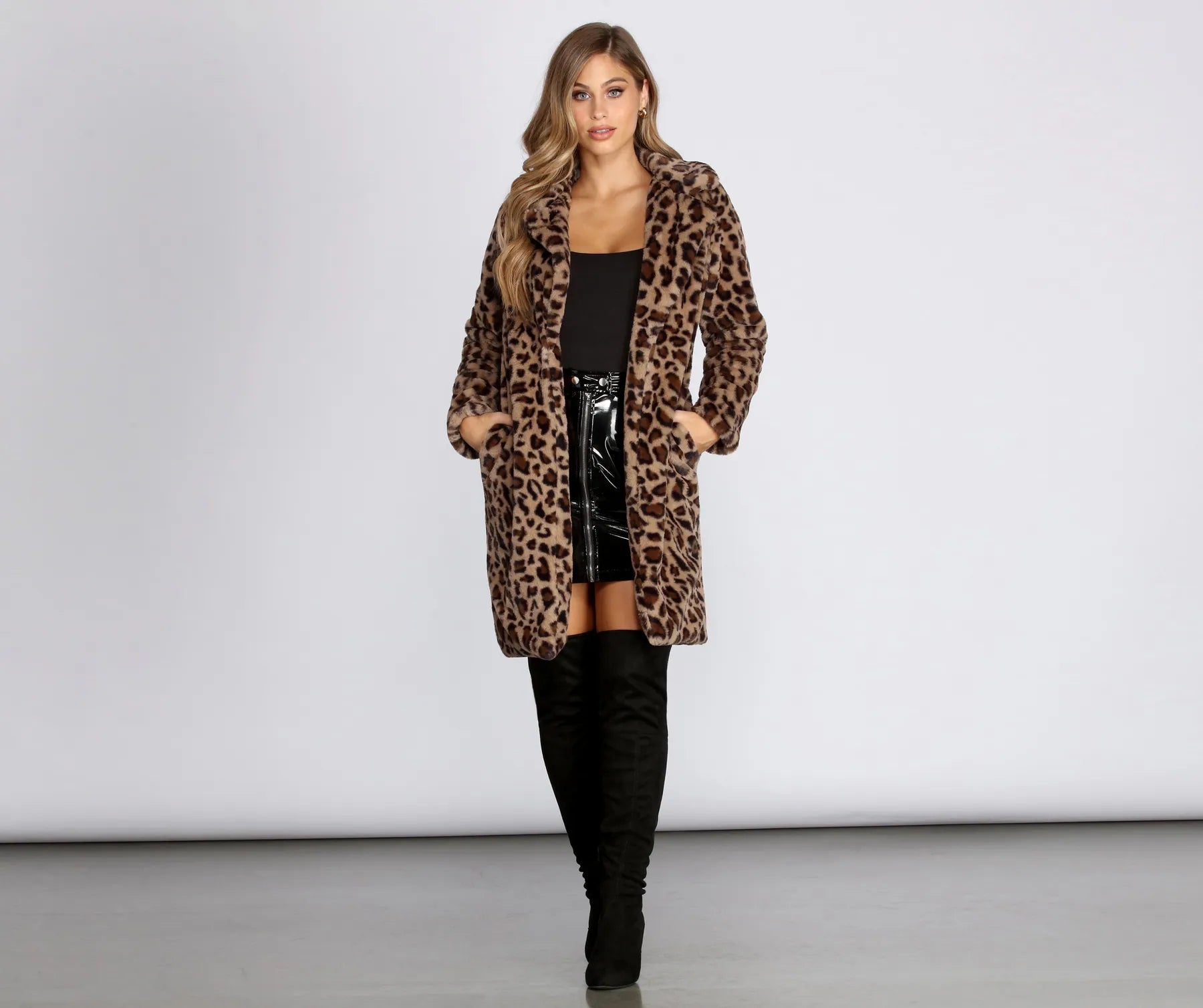 Leopard Long Line Faux Fur Coat - Image 3