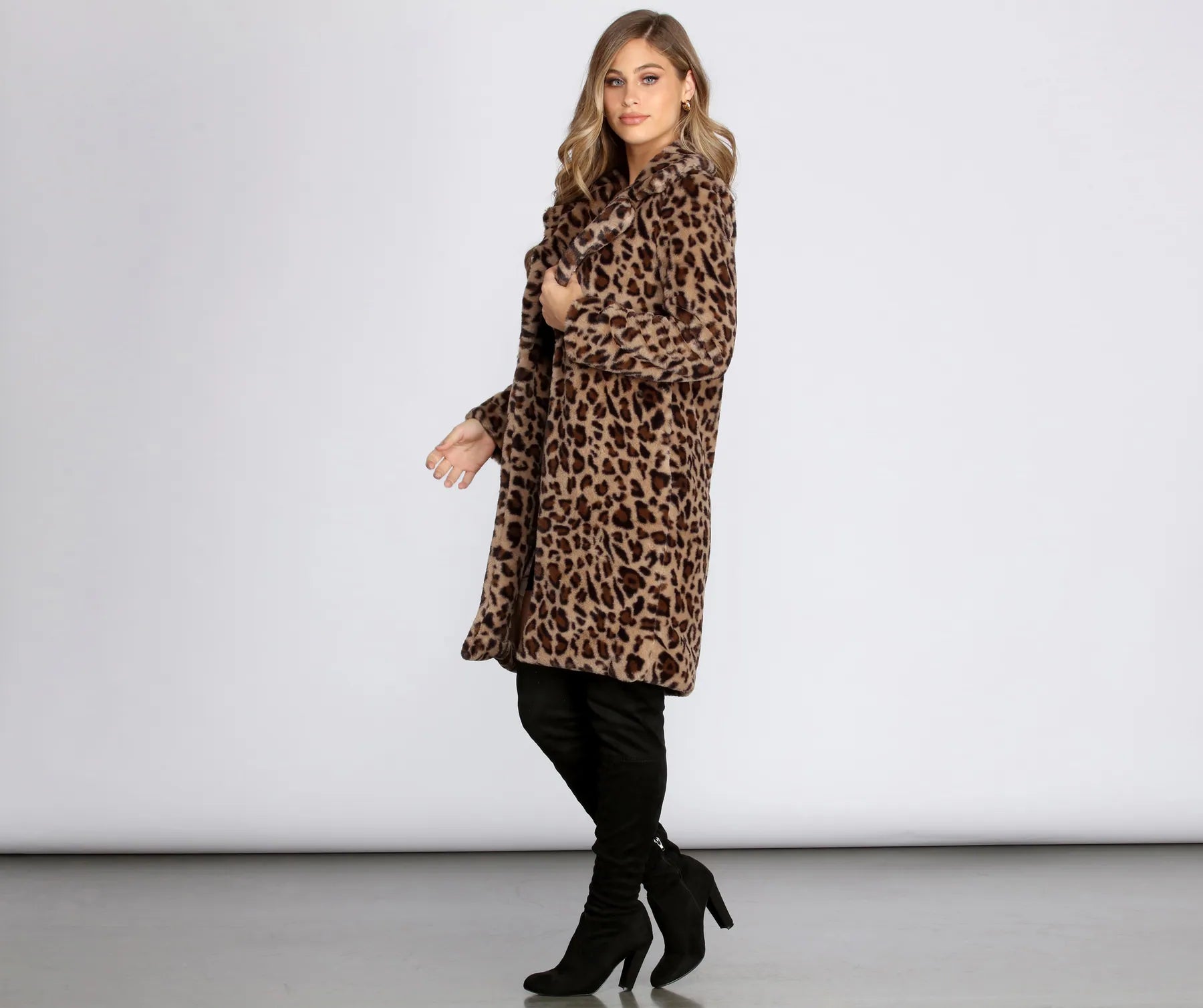 Leopard Long Line Faux Fur Coat - Image 4