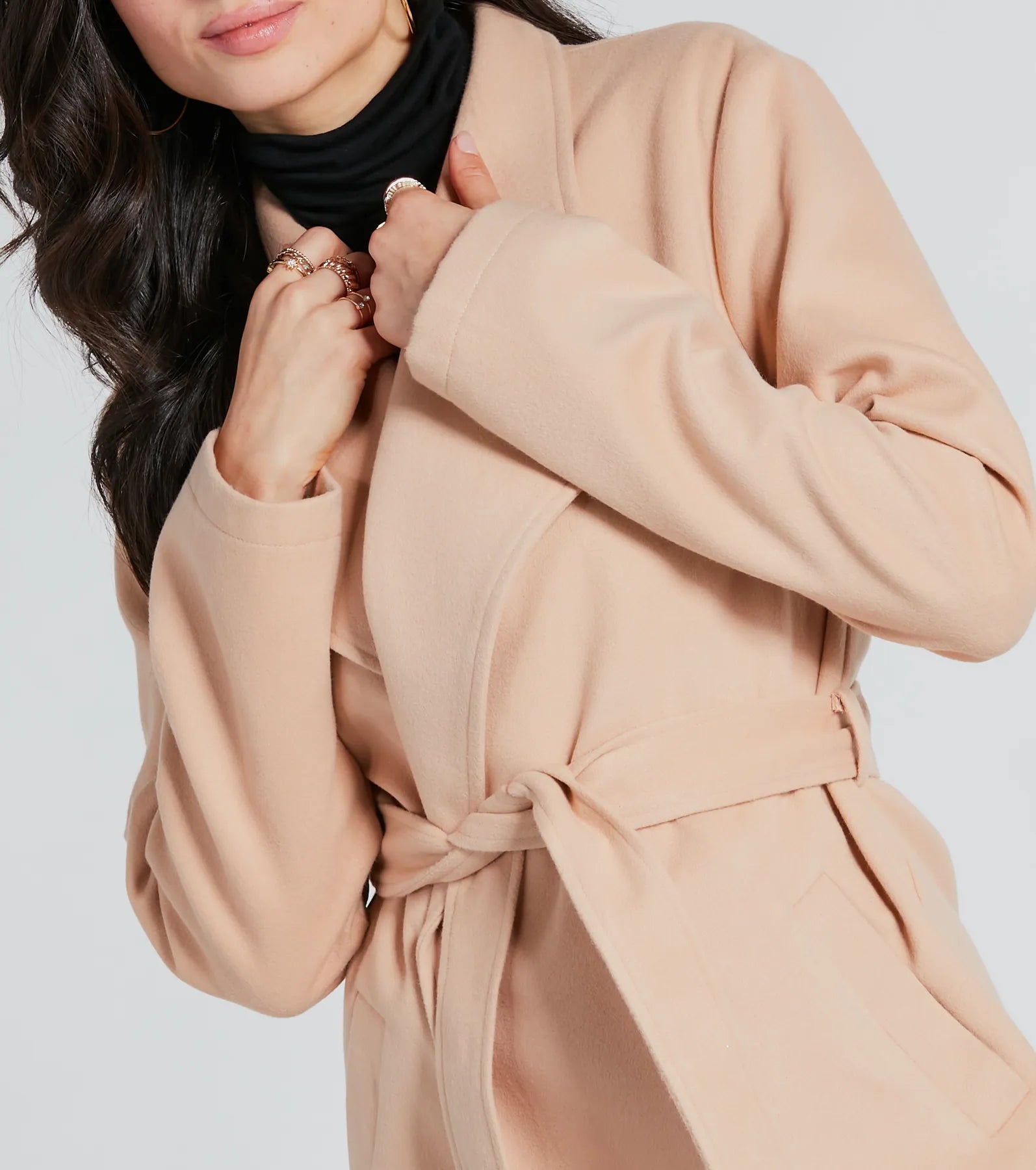 Trending Charm Faux Wool Belted Trench Coat - Image 8