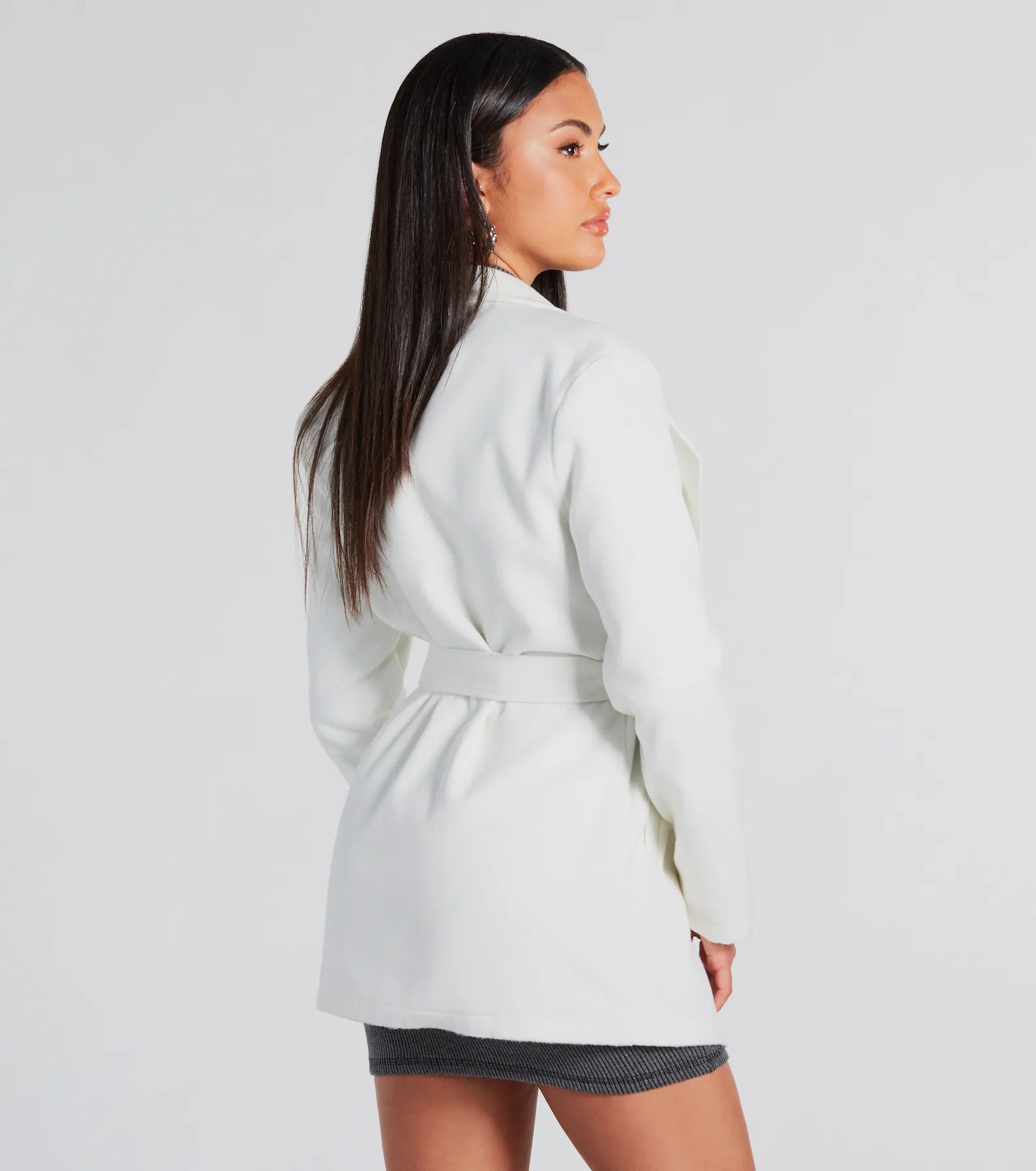 Trending Charm Faux Wool Belted Trench Coat - Image 2