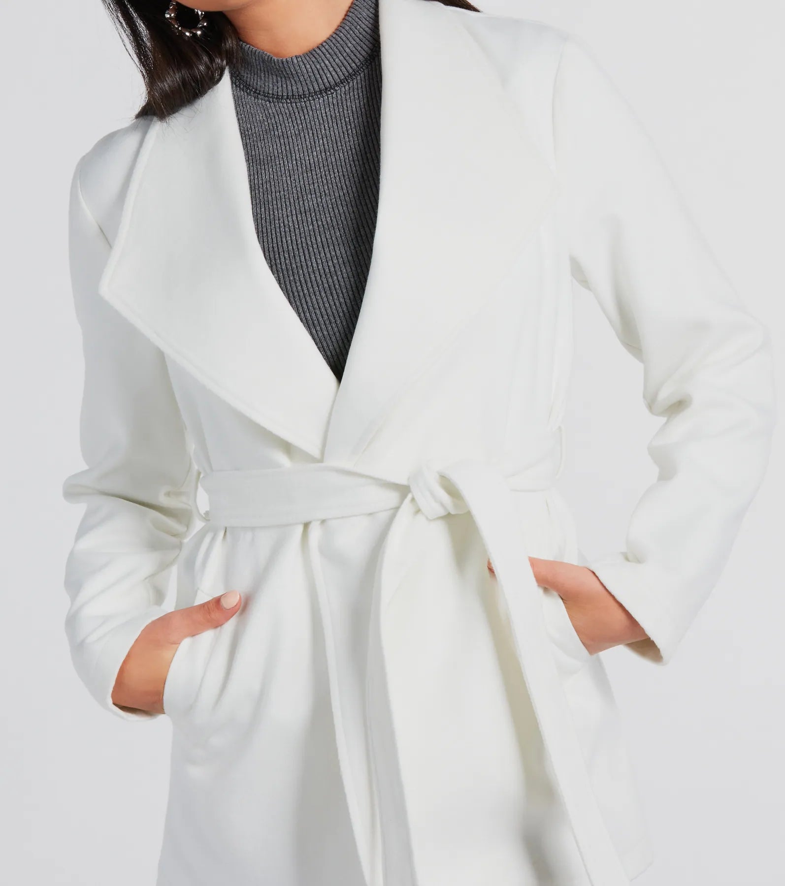 Trending Charm Faux Wool Belted Trench Coat - Image 4