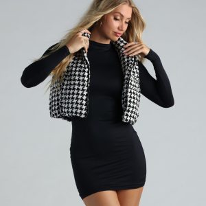 New Trends Houndstooth Puffer Vest