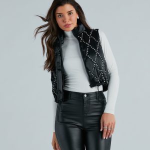 Winter Glamour Satin Rhinestone Puffer Vest