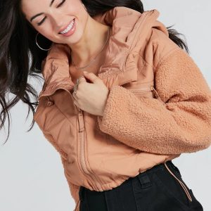 Fight The Frost Faux Sherpa Sleeve Puffer Jacket