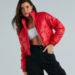 Always Slick Faux Leather Puffer Jacket