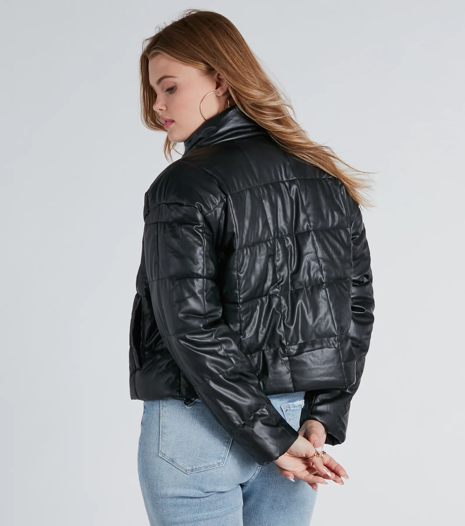 Sleek As Can Be Faux Leather Puffer Jacket - Image 6