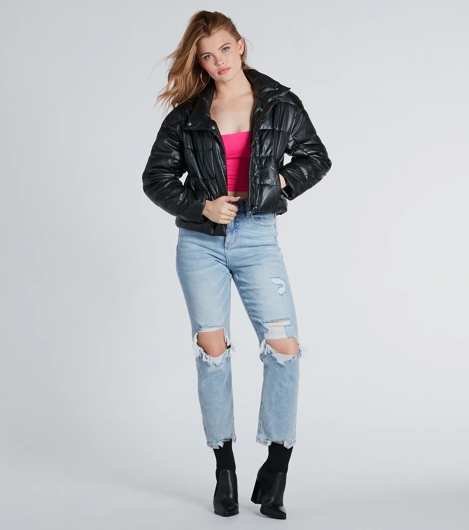 Sleek As Can Be Faux Leather Puffer Jacket - Image 8
