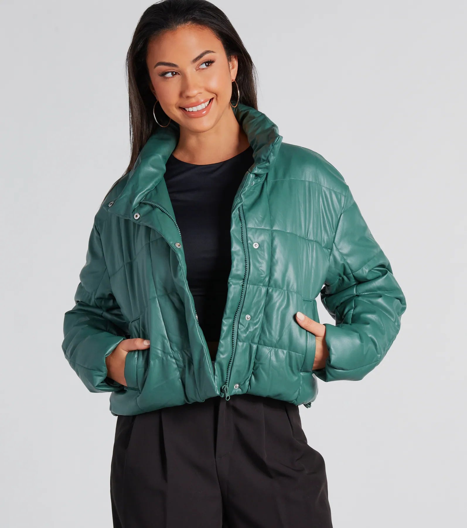 Sleek As Can Be Faux Leather Puffer Jacket - Image 9
