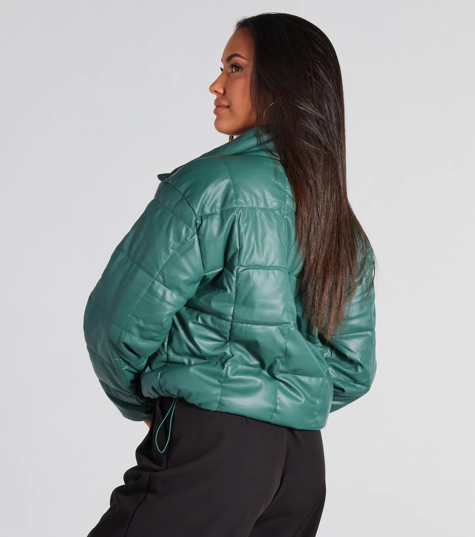 Sleek As Can Be Faux Leather Puffer Jacket - Image 10