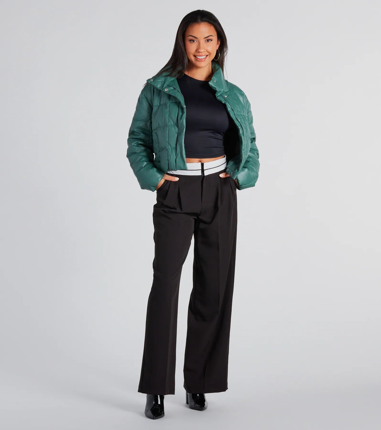 Sleek As Can Be Faux Leather Puffer Jacket - Image 11