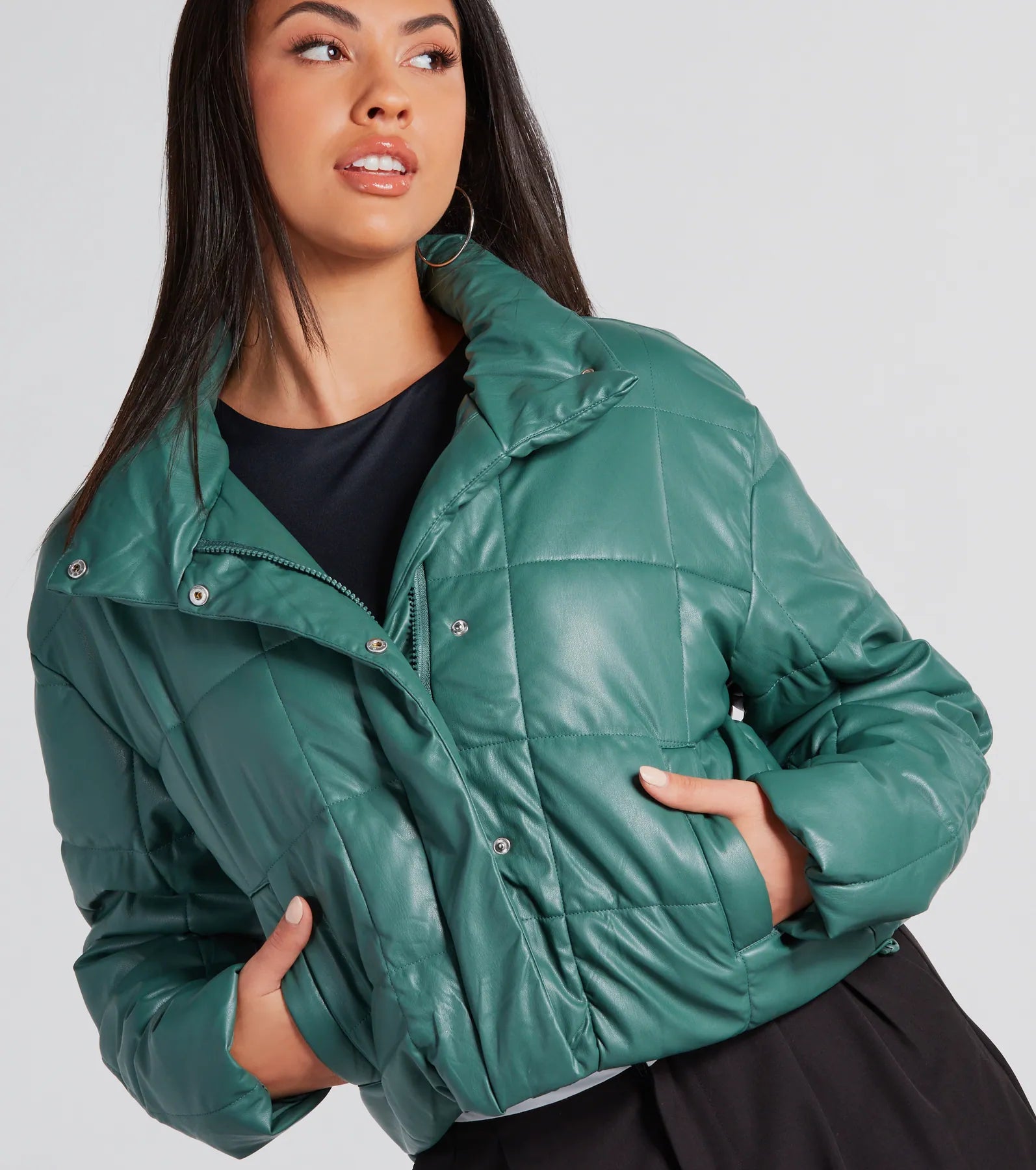 Sleek As Can Be Faux Leather Puffer Jacket - Image 12