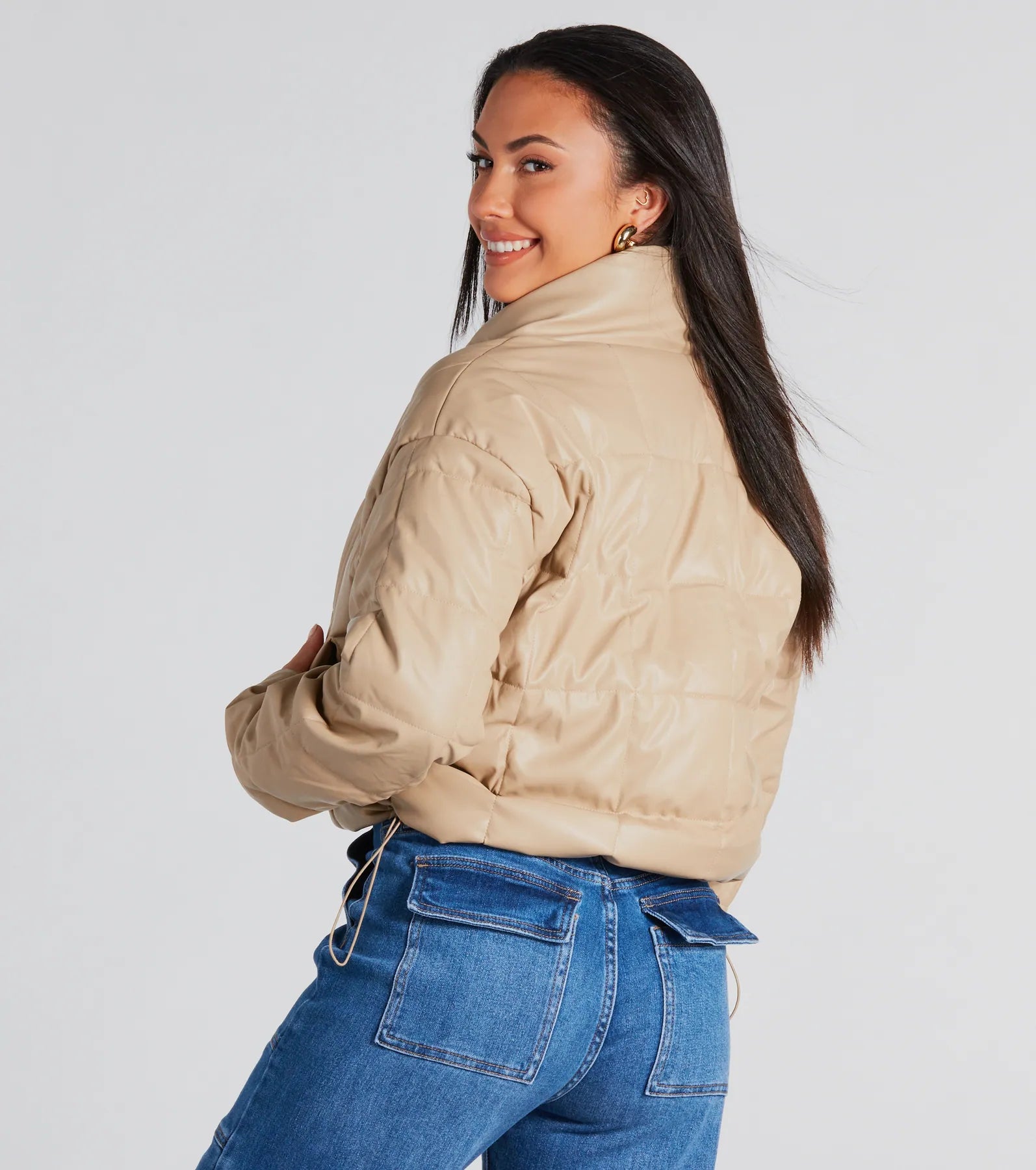 Sleek As Can Be Faux Leather Puffer Jacket - Image 2