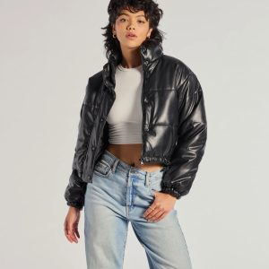 Sleek And Cozy Faux Leather Puffer Jacket