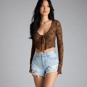 Breezy Sheer Lace Tie-Front Top