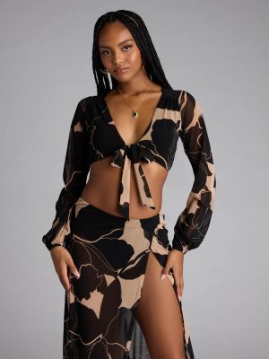 Resort Calling Mesh Tie Front Top