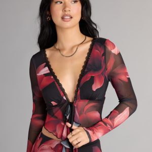 Soft Serve Floral Ruffle Tie-Front Top