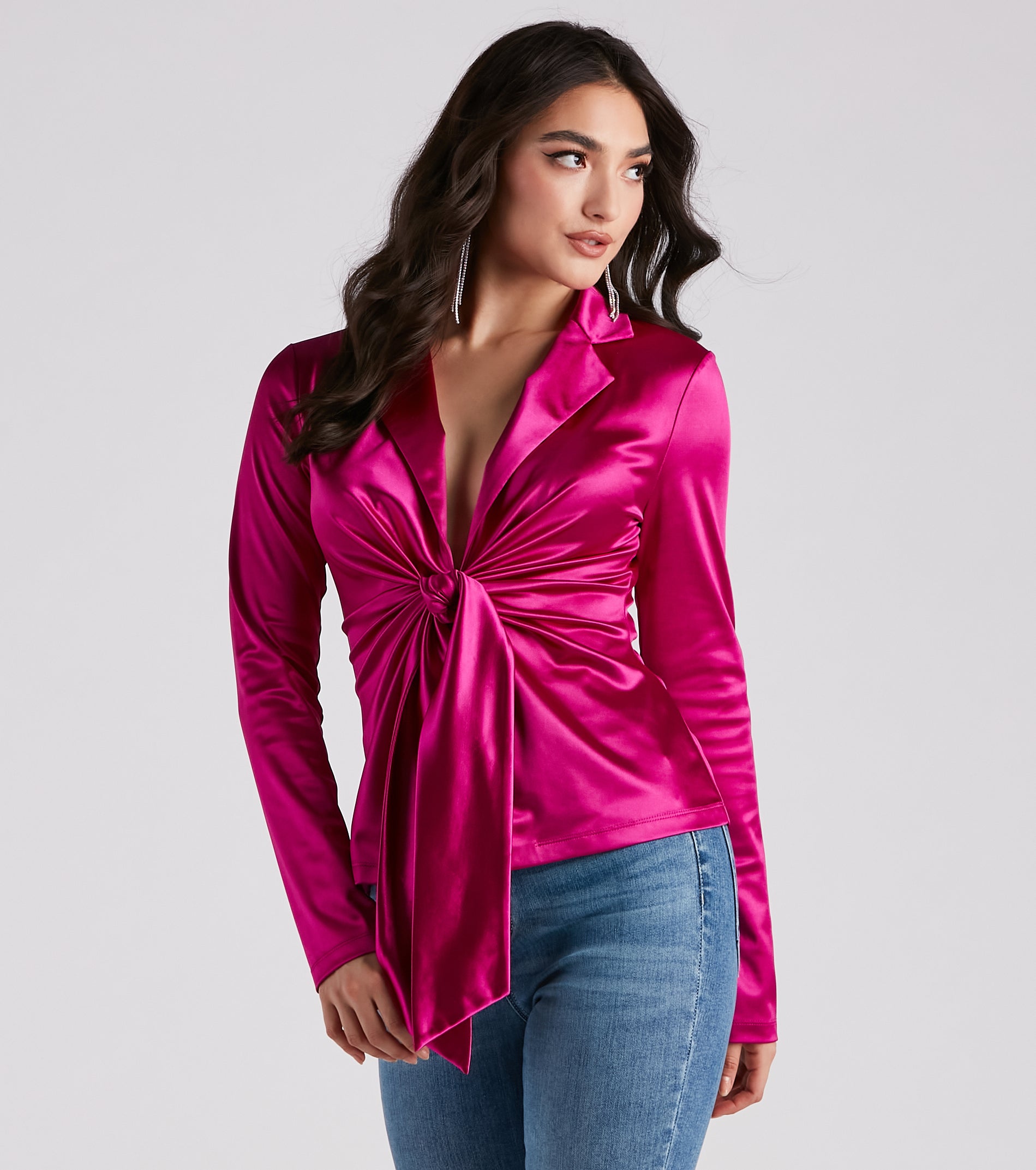 Biz Chic Satin Tie-Front Blazer - Image 9