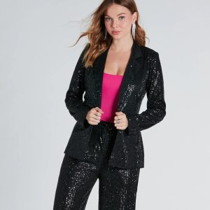 Night Cocktails Sequin Tie-Waist Blazer