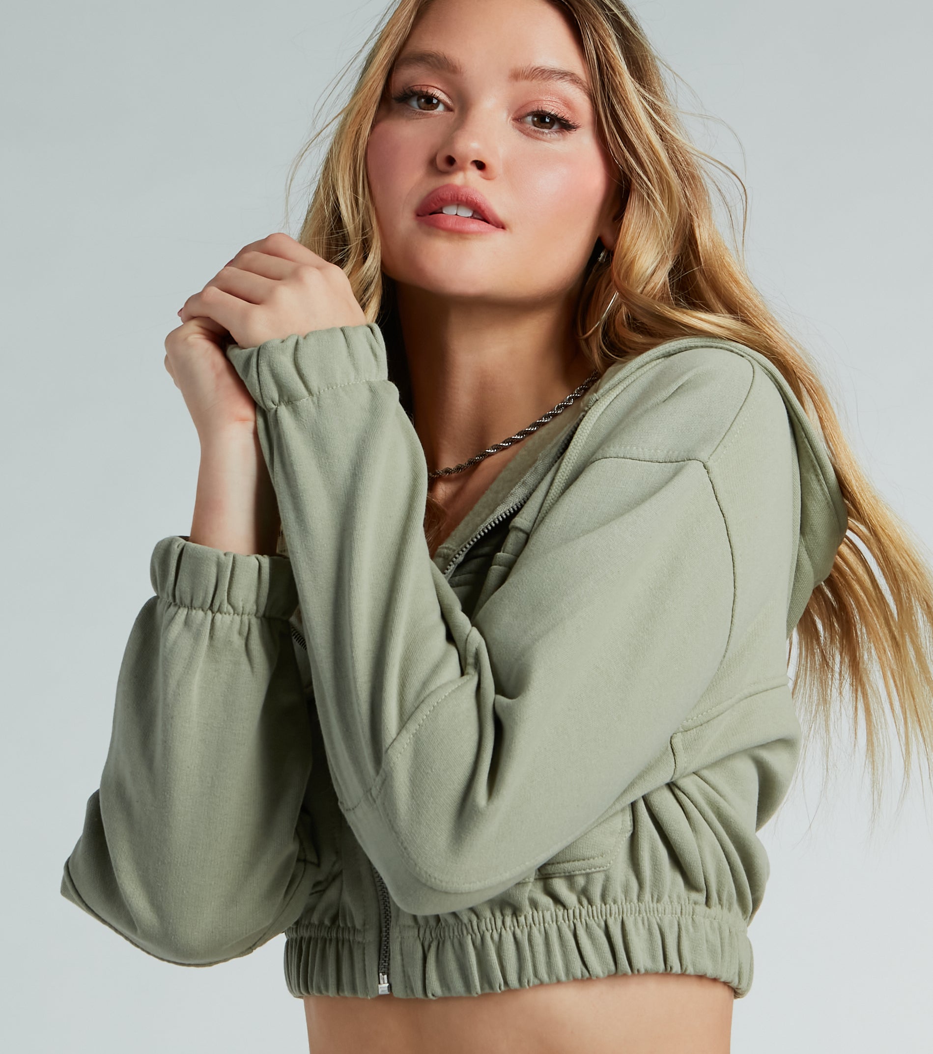Relaxed Vibe Cargo Pocket Crop Fleece Hoodie - Image 4