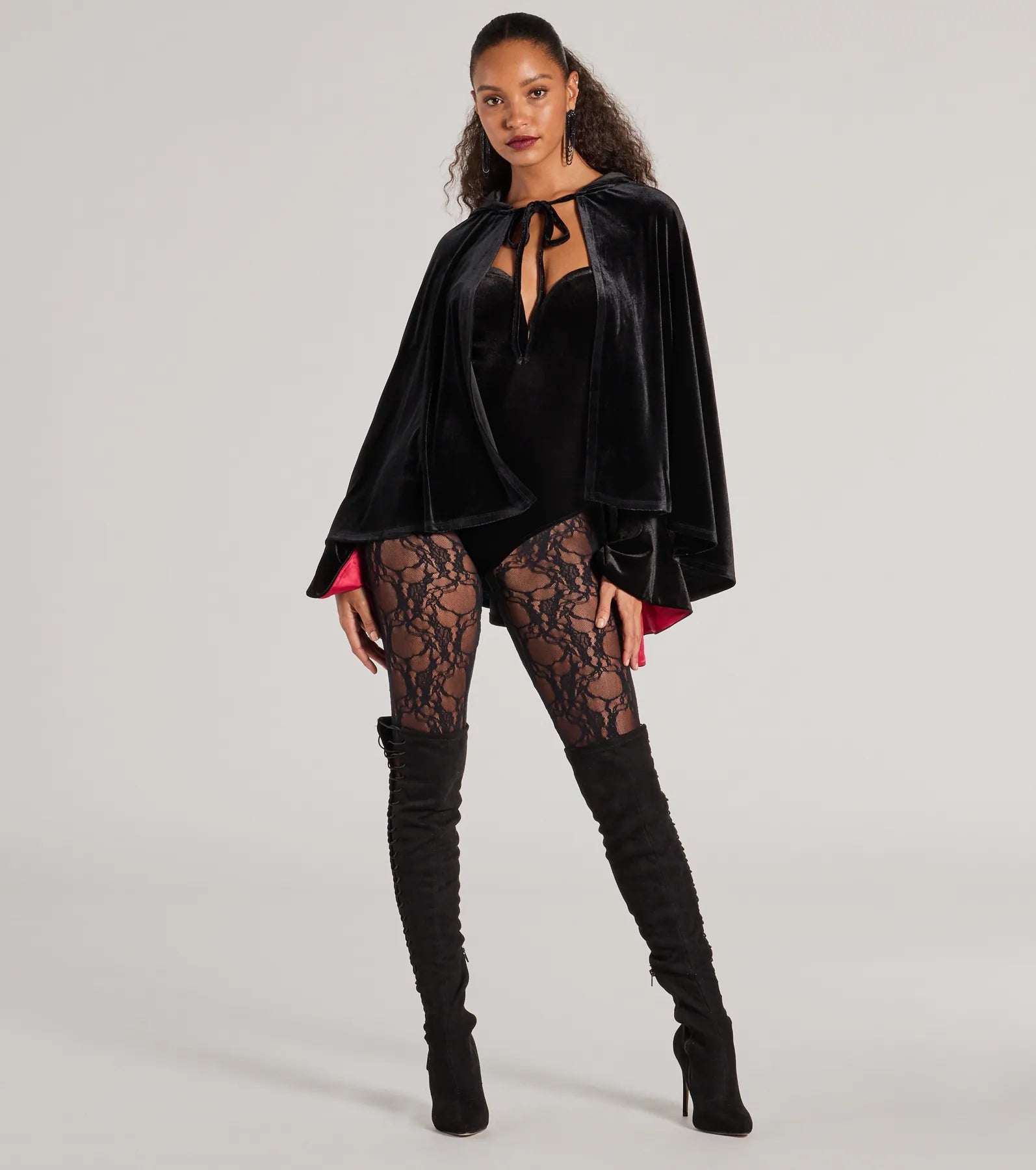 Spooky And Sultry Velvet Hooded Cape - Image 3