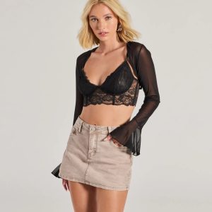 Signature Chic Ruffled Long Sleeve Mesh Bolero