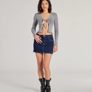 Major Crush Ribbed Knit Tie-Front Cardigan