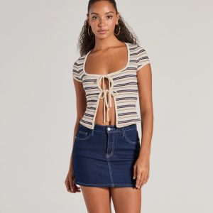 Stylish Status Striped Knit Tie-Front Top