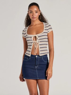 Stylish Status Striped Knit Tie-Front Top