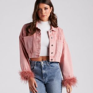 Luxe Touch Marabou Denim Crop Jacket
