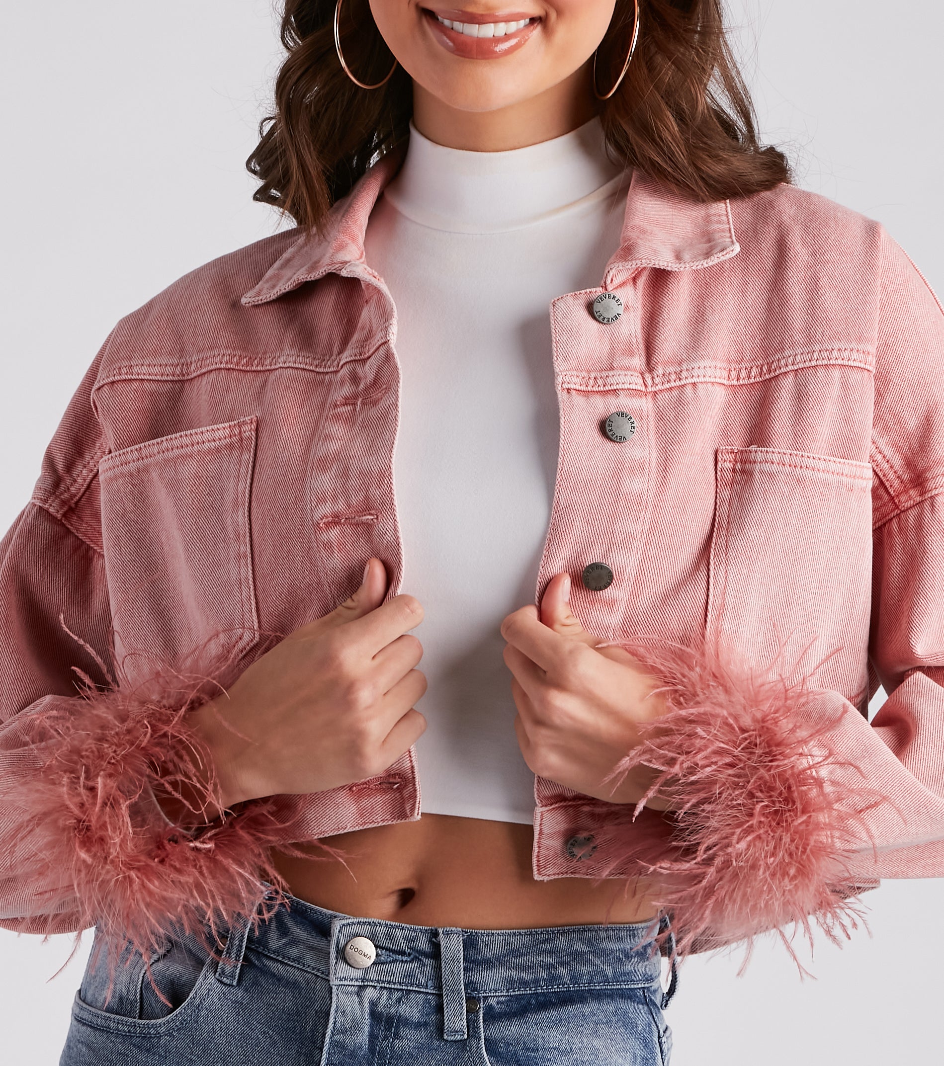 Luxe Touch Marabou Denim Crop Jacket - Image 4