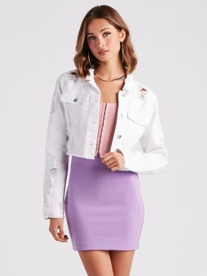 New Fave Distressed Cropped Denim Jacket