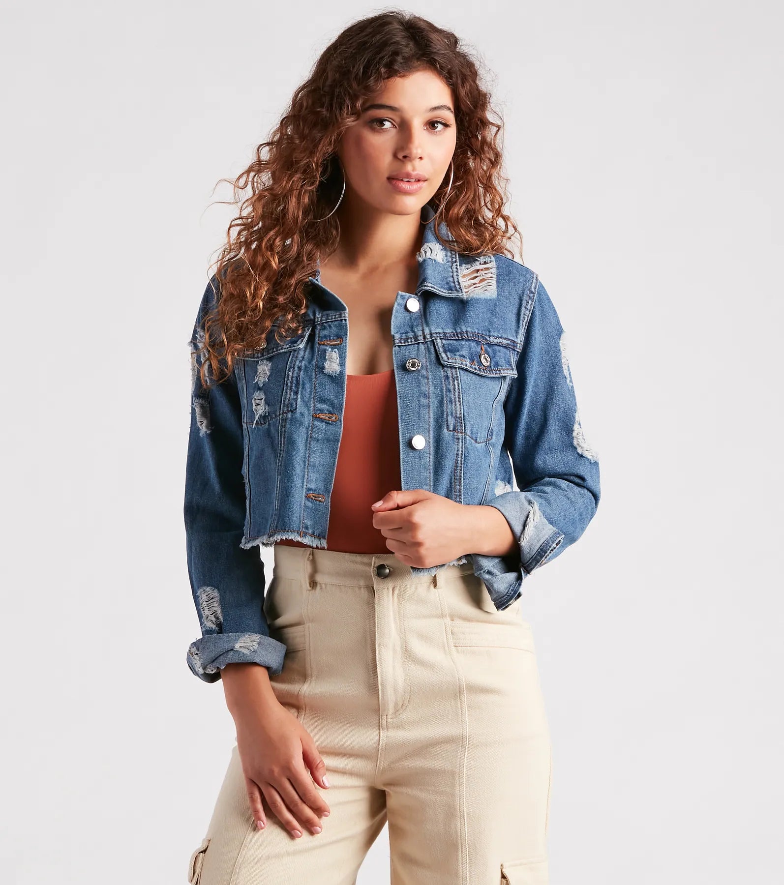 New Fave Distressed Cropped Denim Jacket - Image 5