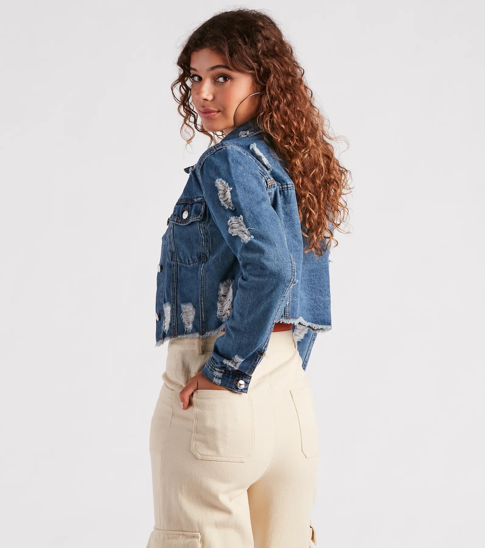 New Fave Distressed Cropped Denim Jacket - Image 6