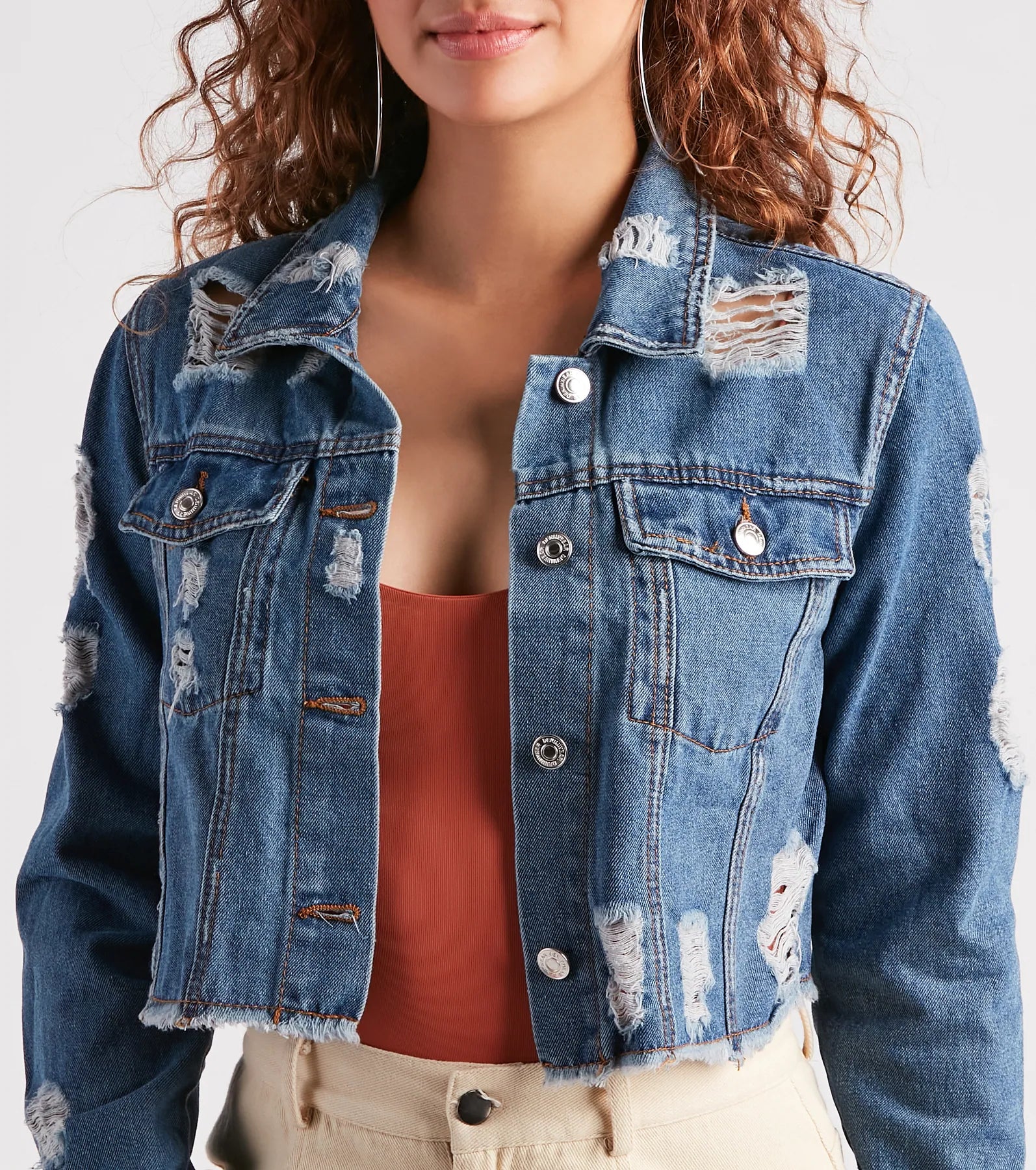 New Fave Distressed Cropped Denim Jacket - Image 8